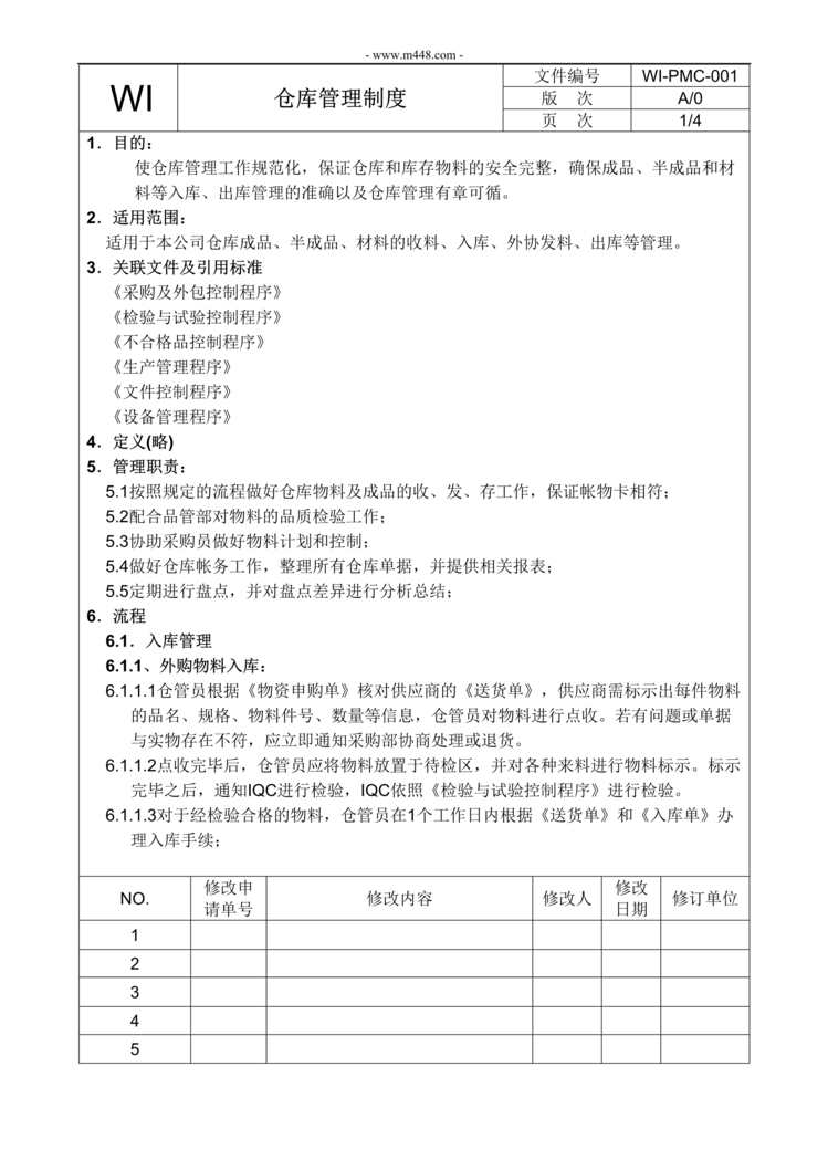 “新能源电动汽车公司IATF16949体系_仓库管理制度DOC”第1页图片