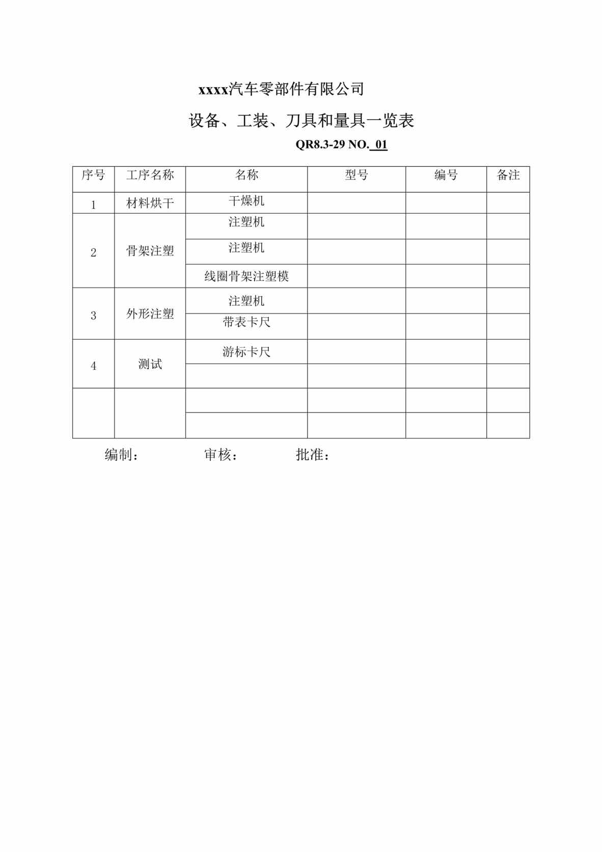 “某汽车配件公司IATF16949设备工装刀具和量具一览表DOC”第1页图片