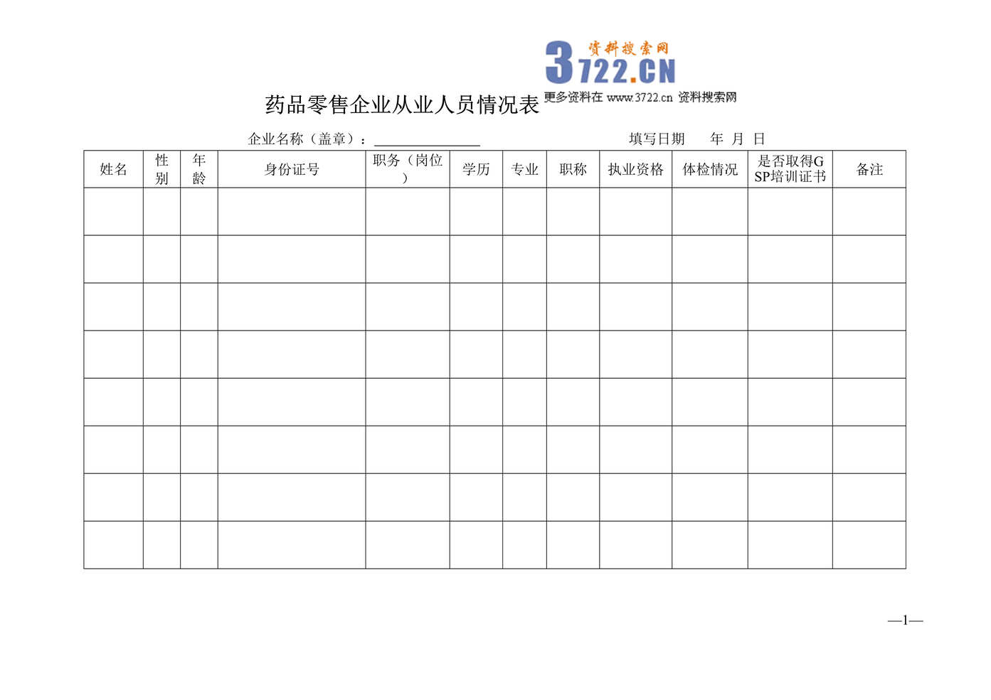 “药店GSP认证申请书_人员情况表_设施设备表DOC”第1页图片