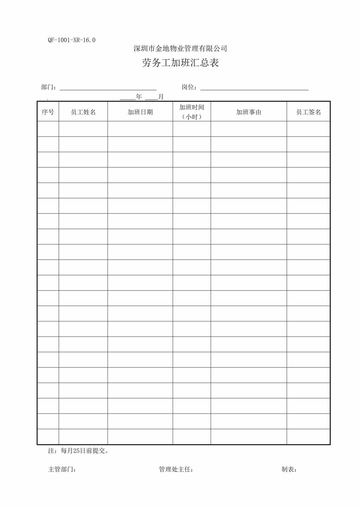 “金地物业劳务工加班汇总表DOC”第1页图片