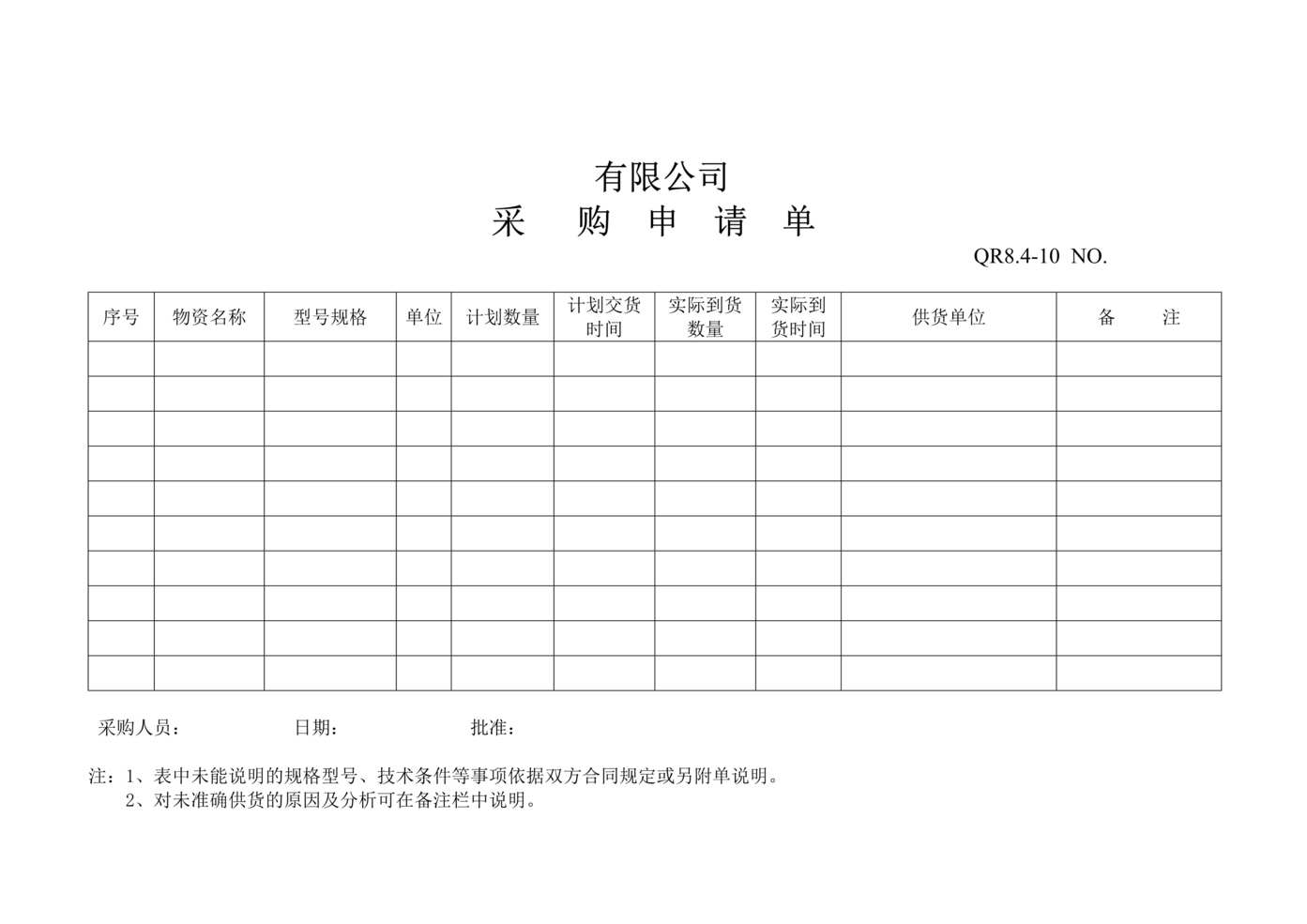 “某汽车配件公司IATF16949_2016采购申请单DOC”第1页图片