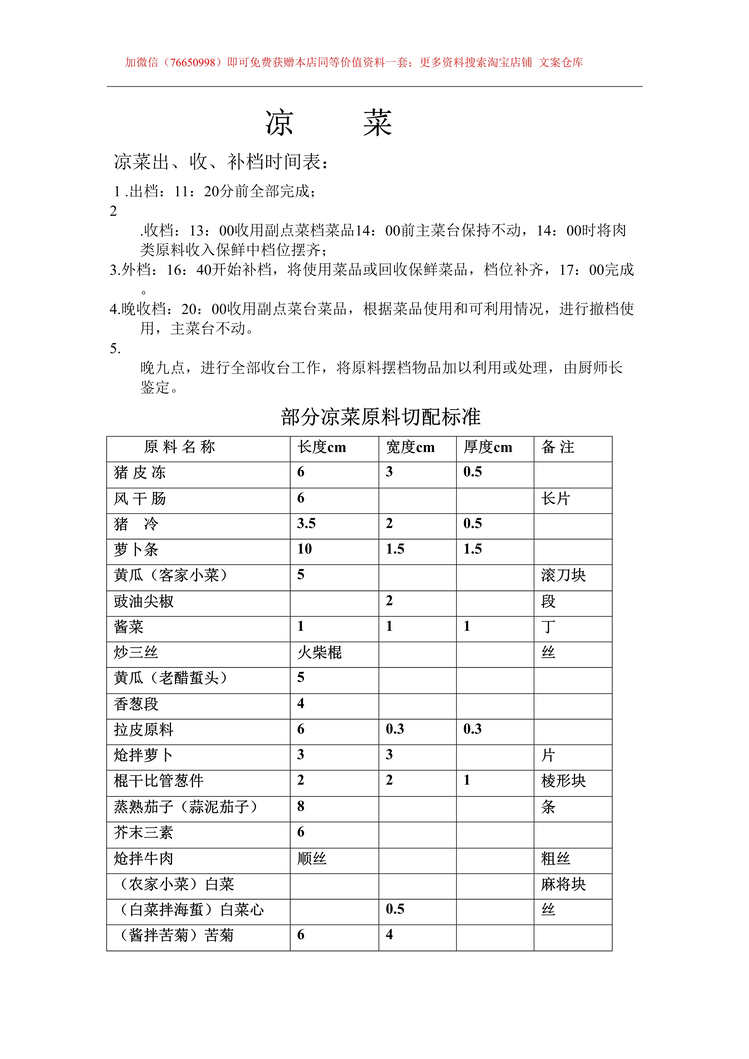 “酒店凉菜SOC岗位观察检查表DOC”第1页图片