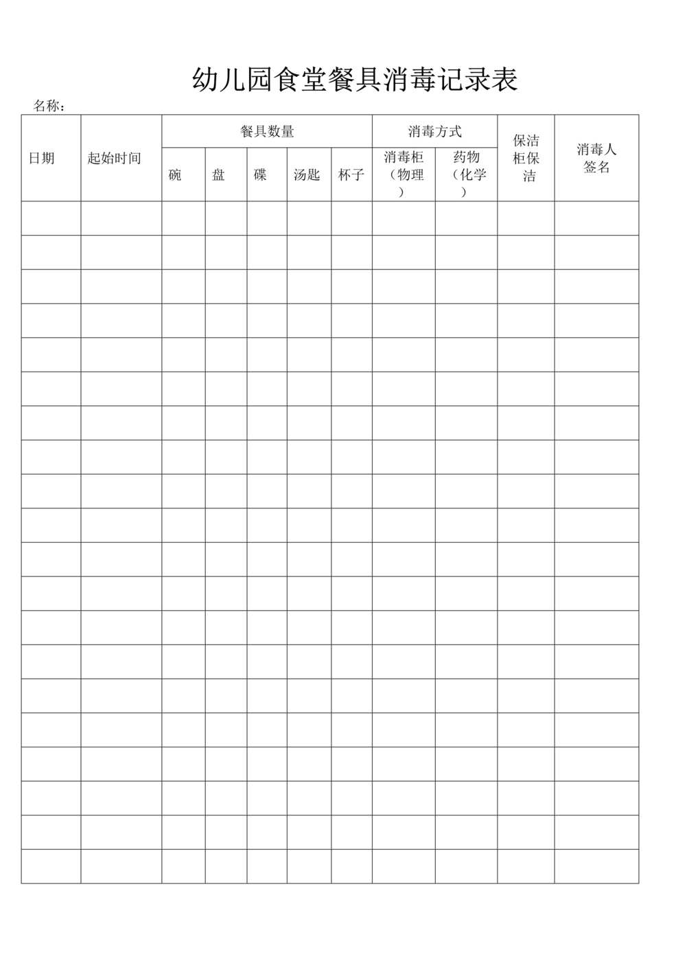 “幼儿园_食堂餐具消毒记录表DOC”第1页图片