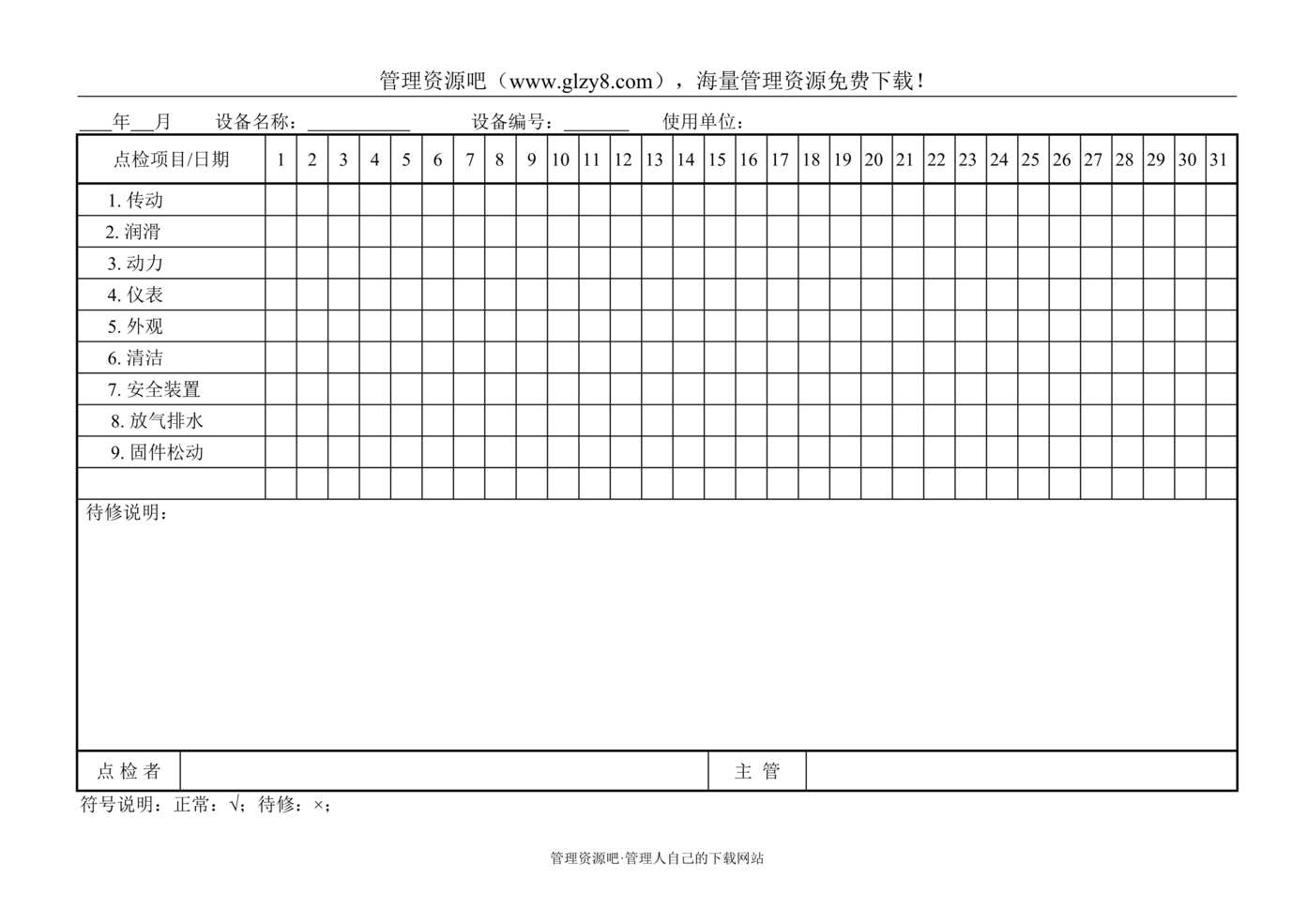 “某汽车电机制造公司TS16949体系_设备日常点检表DOC”第1页图片