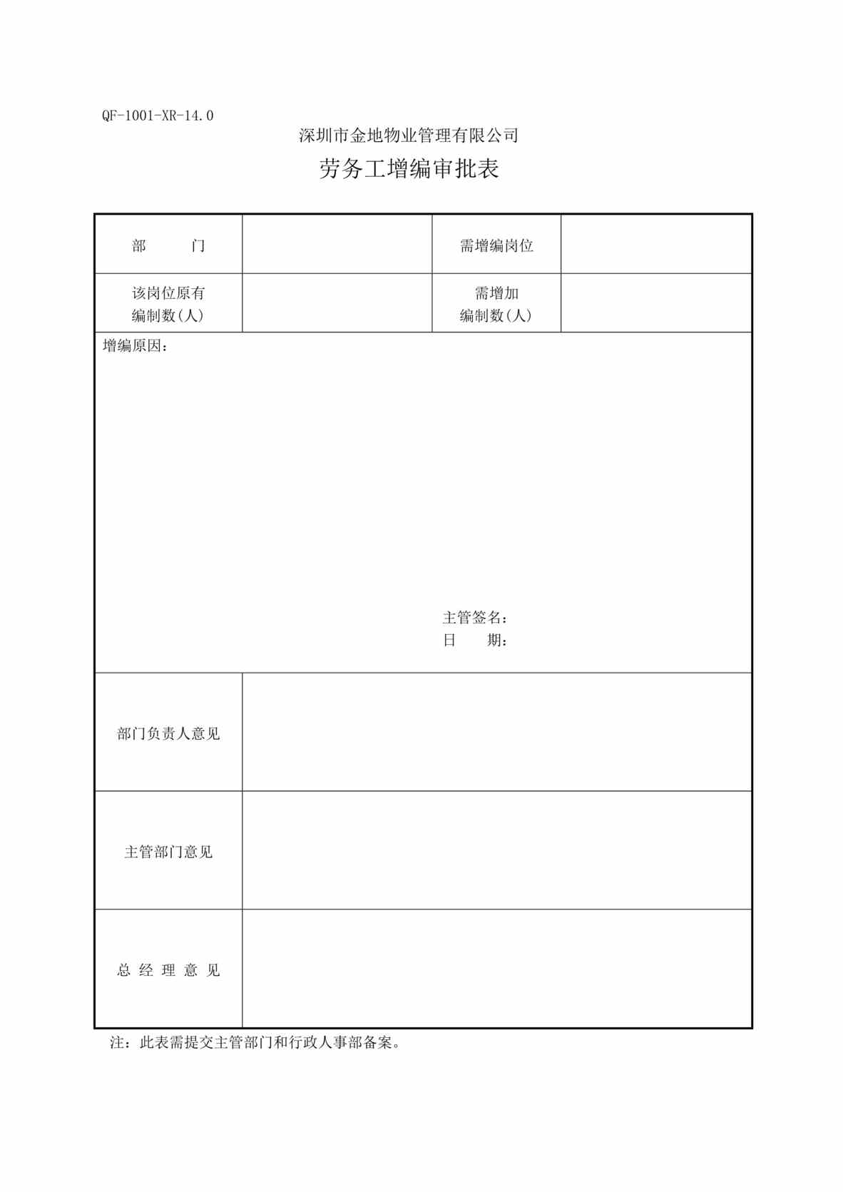 “金地物业劳务工增编审批表DOC”第1页图片