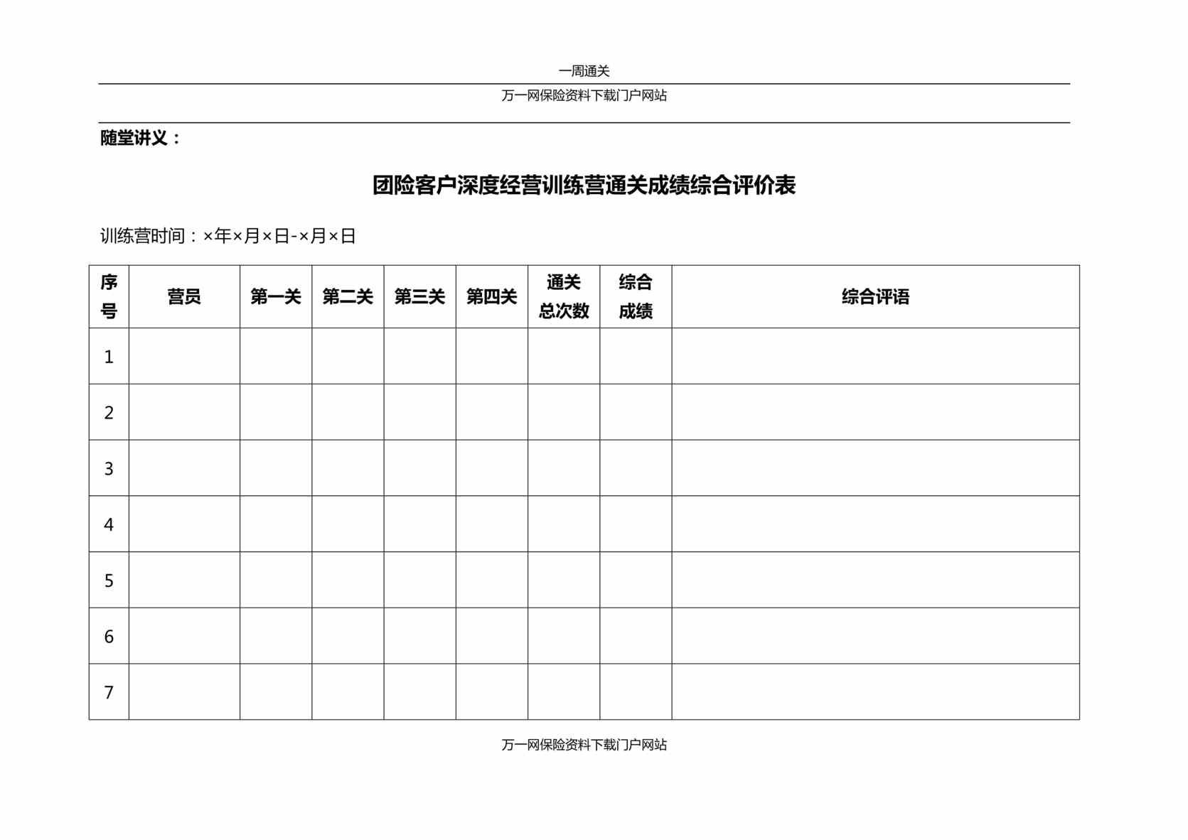 “团险客户深度经营训练营通关成绩综合评价表3页DOC”第1页图片