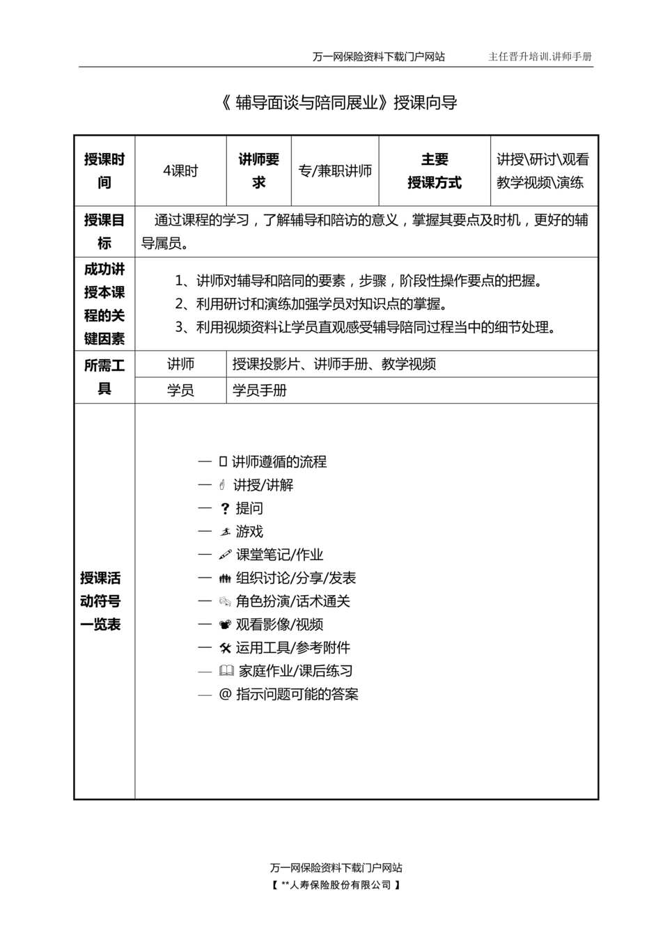 “新人培养辅导面谈与陪同展业2讲师手册19页DOC”第1页图片