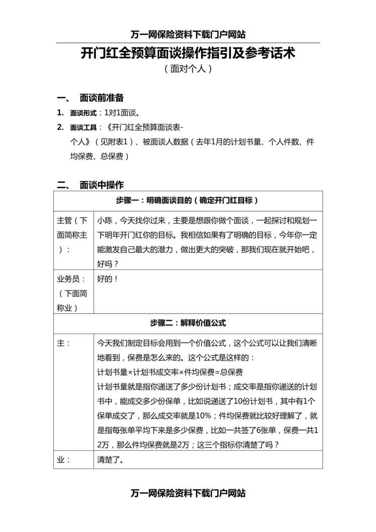 “国寿版面对个人全预算面谈操作指引及参考话术7页DOC”第1页图片