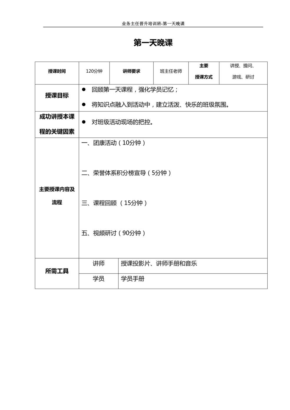 “保险公司主任晋升班班务二第一天晚课含讲师手册7页”第1页图片