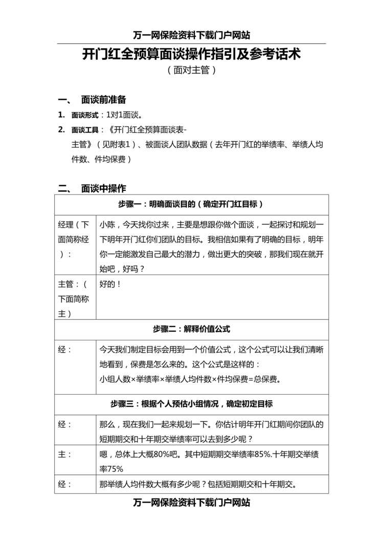 “国寿版面对主管全预算面谈操作指引及参考话术9页DOC”第1页图片