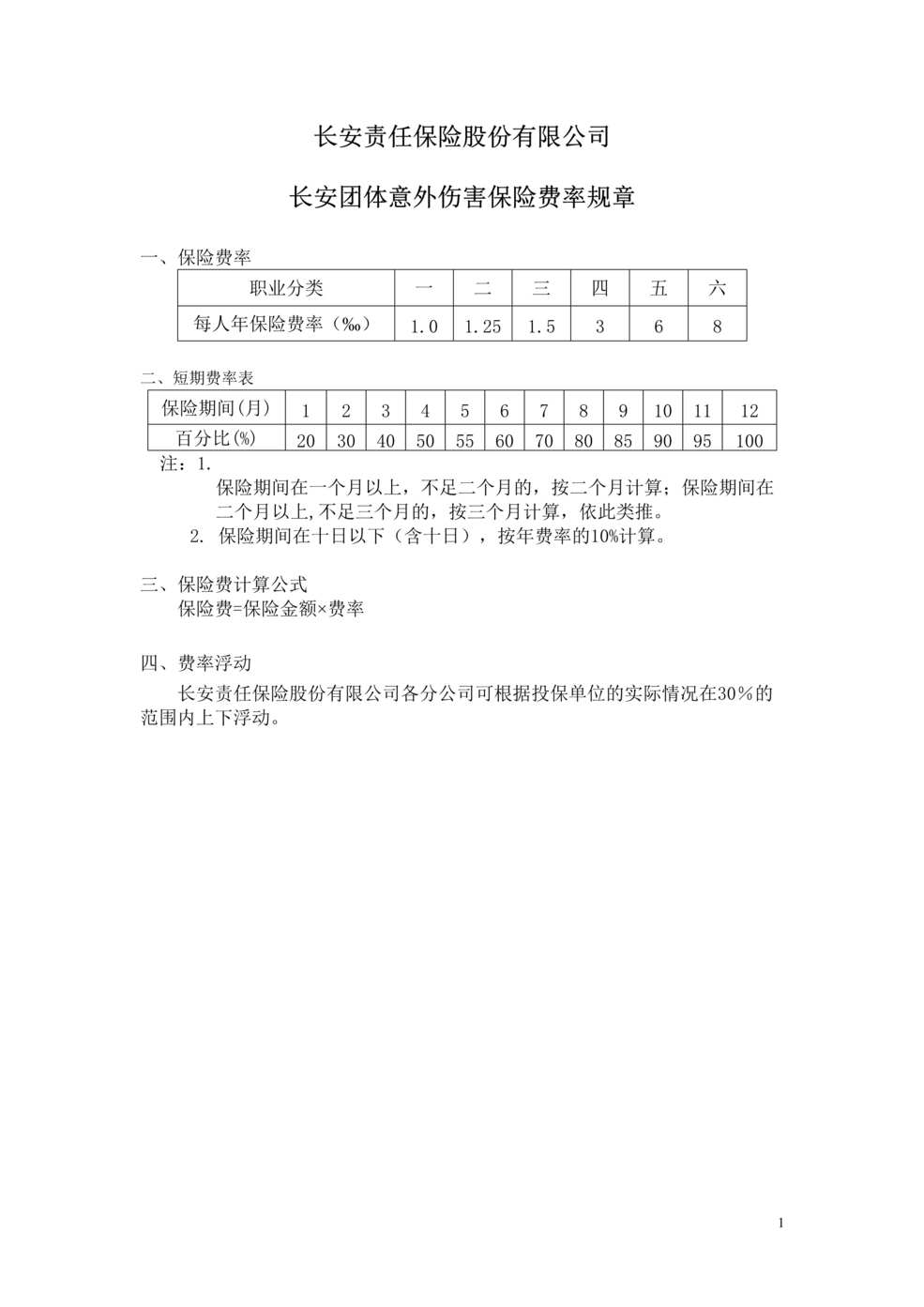 “长安责任(备案)N79号_长安团体意外伤害保险条款费率DOC”第1页图片