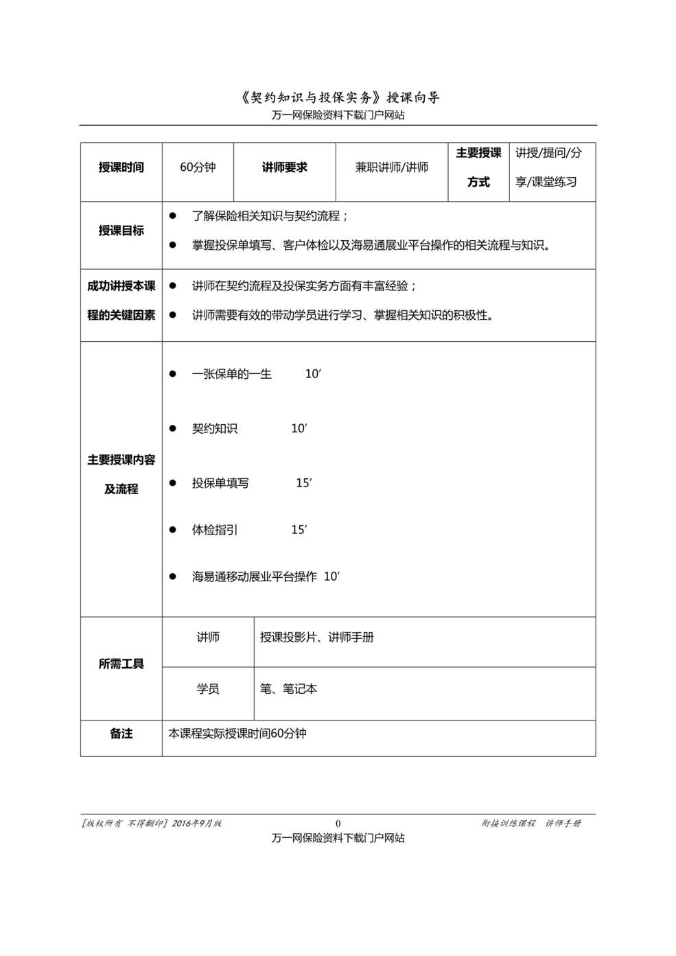 “新人衔接培训课程2契约知识与投保实务含讲师手册授课向导前海人寿版66页”第1页图片