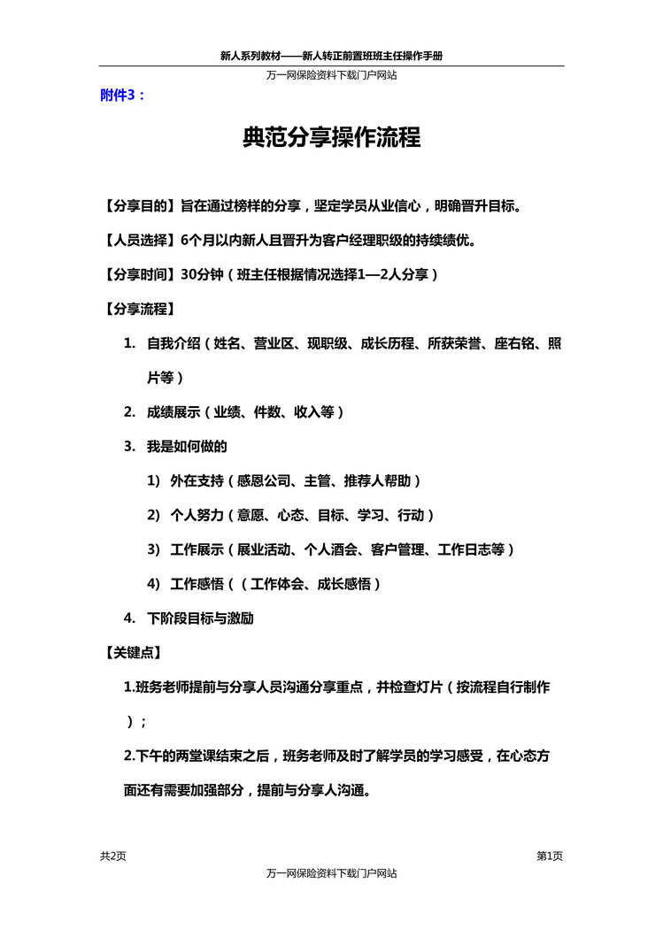 “新人转正前置班附件4典范分享操作流程1页DOC”第1页图片