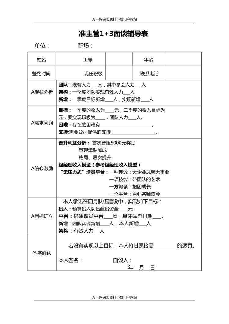 “保险公司准主管1加3面谈辅导表1页DOC”第1页图片