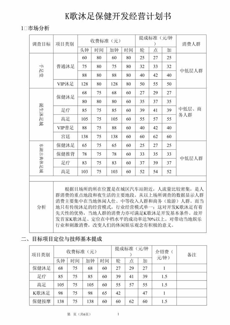 “K歌沐足开发经营计划书DOC”第1页图片