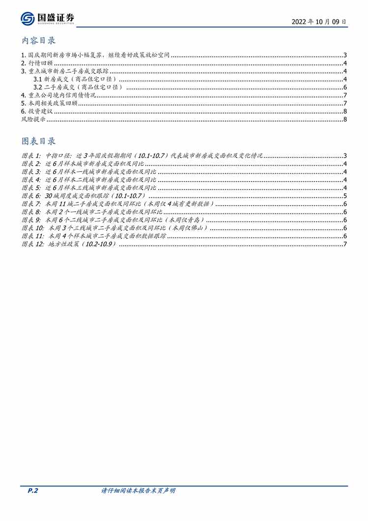 “2022年国盛证券-房地产开发欧亿·体育（中国）有限公司周报2022W40：国庆假期新房销售小幅复苏，信心恢复仍需政策加码PDF”第2页图片