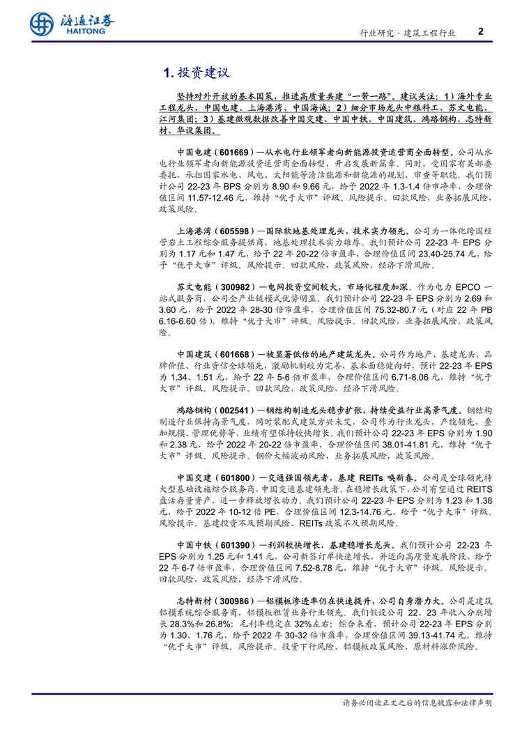 “2022年海通证券-建筑工程欧亿·体育（中国）有限公司周报：基建投资连续六个月回升PDF”第2页图片