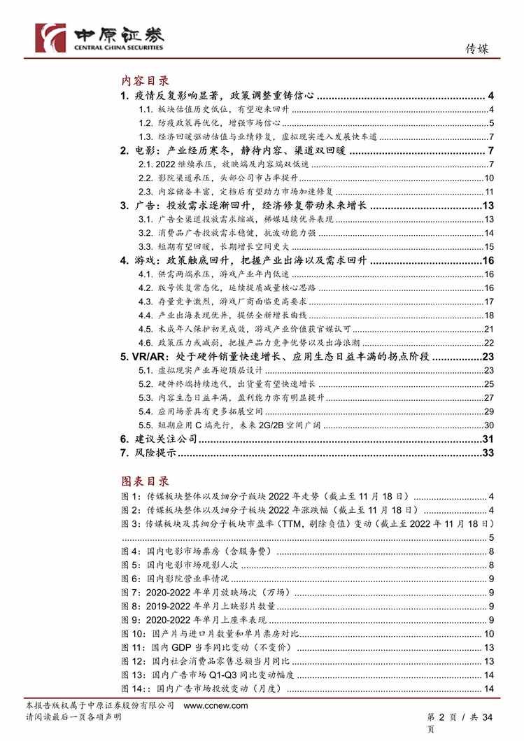 “2022年中原证券-传媒欧亿·体育（中国）有限公司年度策略：文化消费静待回暖，虚拟现实迎新机遇PDF”第2页图片