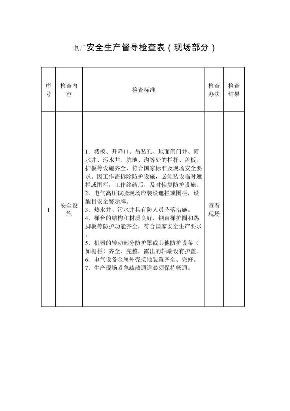 “双体系之电厂安全生产督导检查表DOC”第1页图片