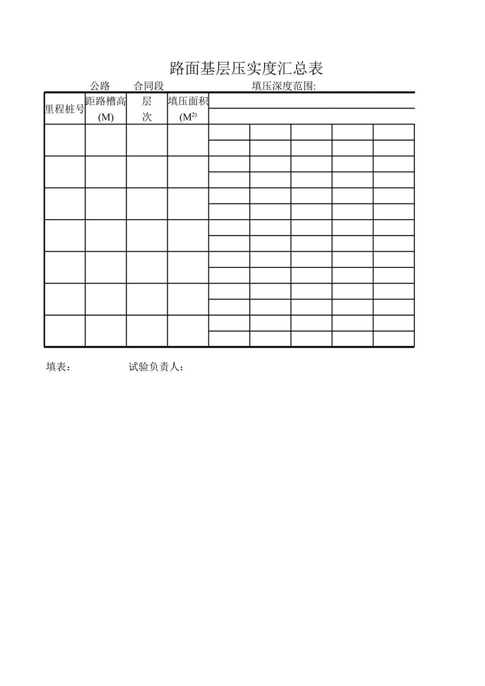 “公路桥梁路面基层压实度汇总表XLS”第1页图片