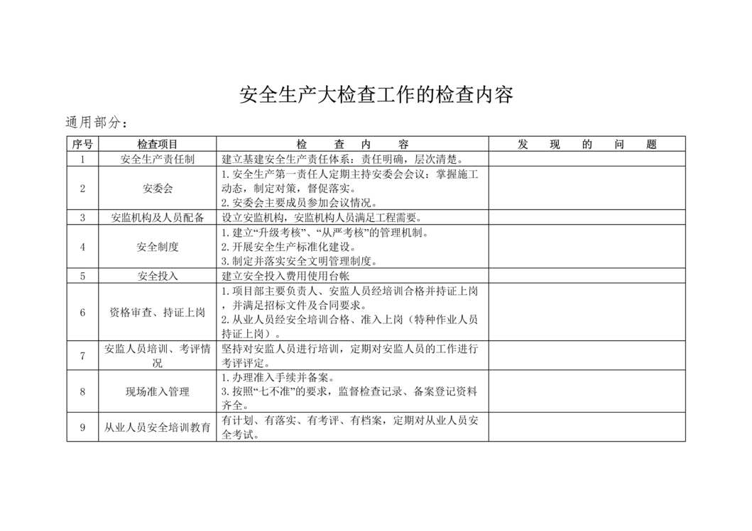 “安全生产大检查工作检查内容DOC”第1页图片