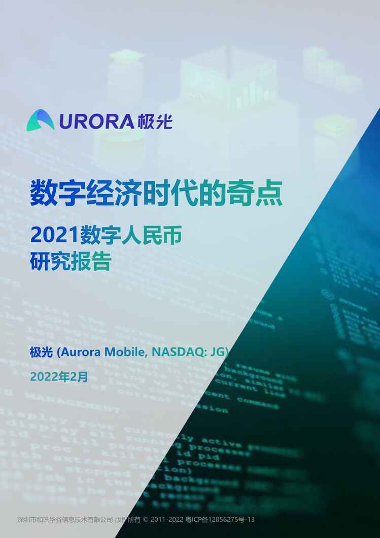 “数字经济时代的奇点：2021数字人民币研究报告-URORA极光PDF”第1页图片