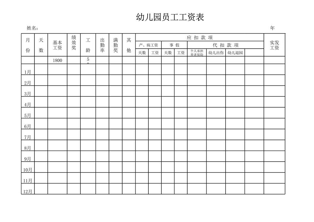 “幼儿园工资表XLS”第1页图片