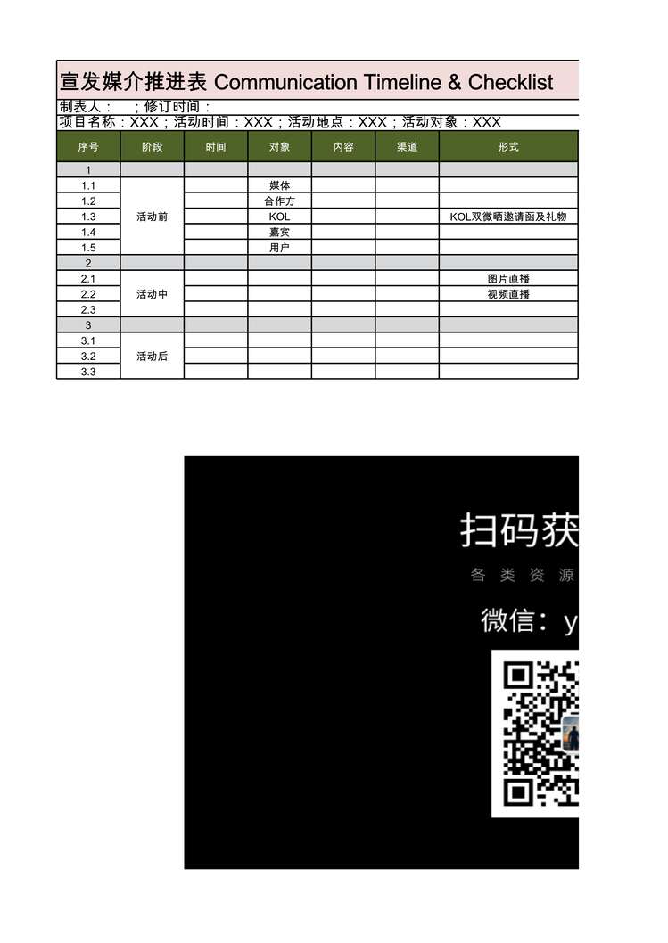 “运营管理表格_宣发媒介推进表XLS”第1页图片