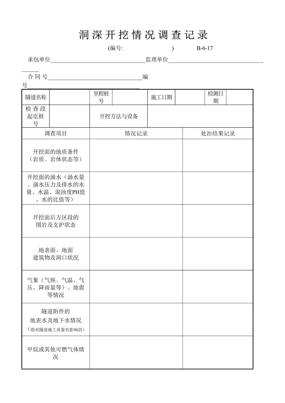 “公路桥梁洞身开挖情况调查记录表DOC”第1页图片