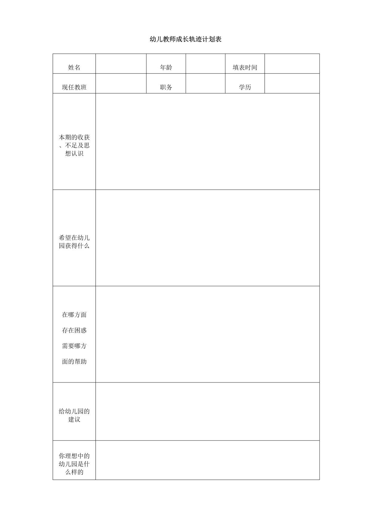 “幼儿园教师成长轨迹计划表DOC”第1页图片