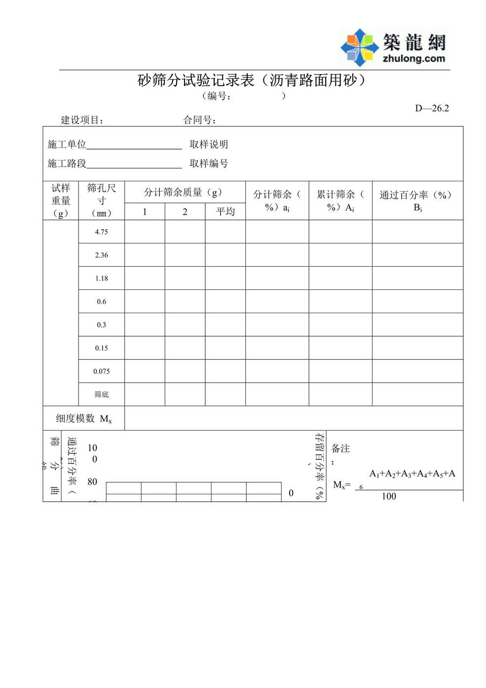 “公路桥梁砂筛分试验记录表(沥青路面用砂)DOC”第1页图片