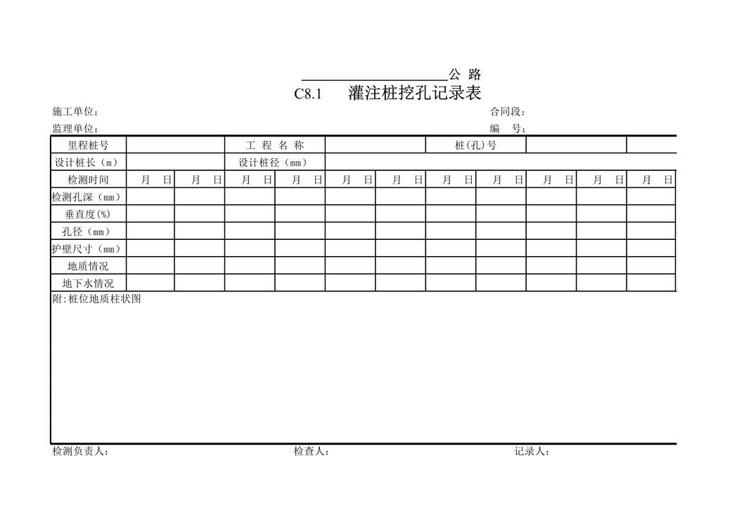 “公路桥梁工程施工原始记录表XLS”第1页图片