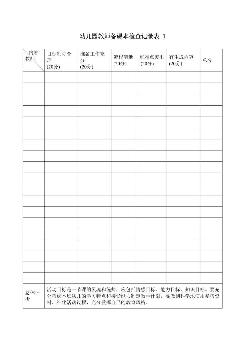 “幼儿园教师备课检查记录表3个DOC”第1页图片