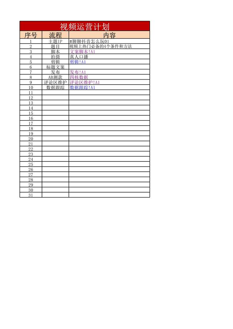 “短视频脚本运营计划表XLS”第1页图片