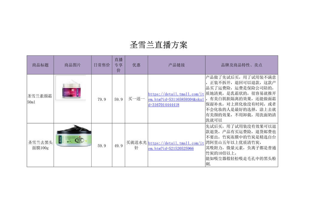 “圣雪兰直播策划方案[2页]DOC”第1页图片