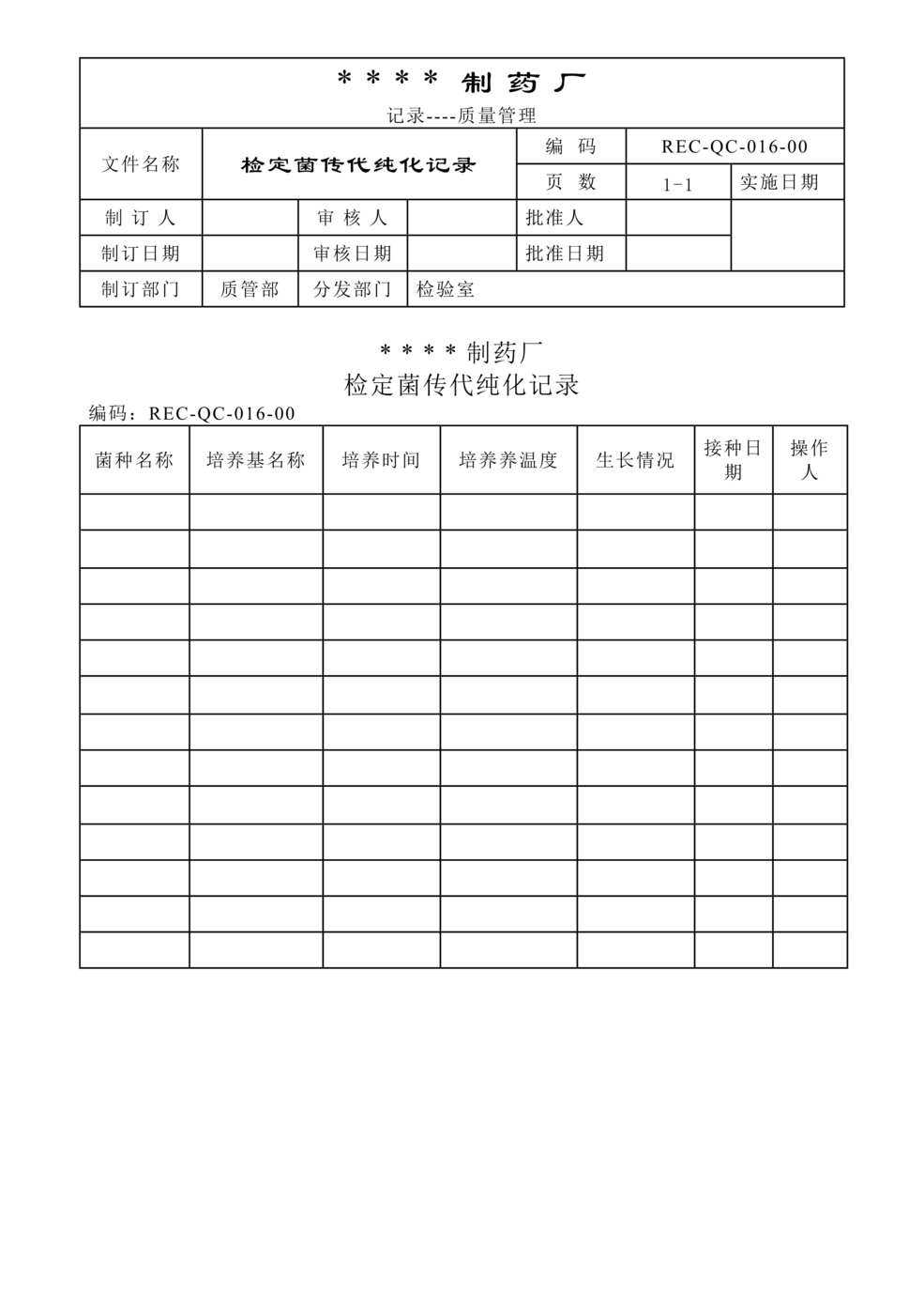 “生物制药公司(制药厂)对照菌接种记录DOC”第1页图片