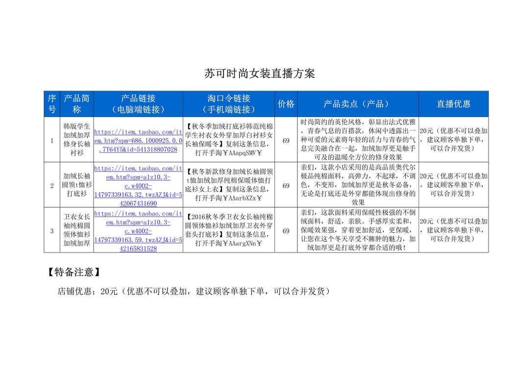 “苏可时尚女装直播策划方案[2页]DOC”第1页图片