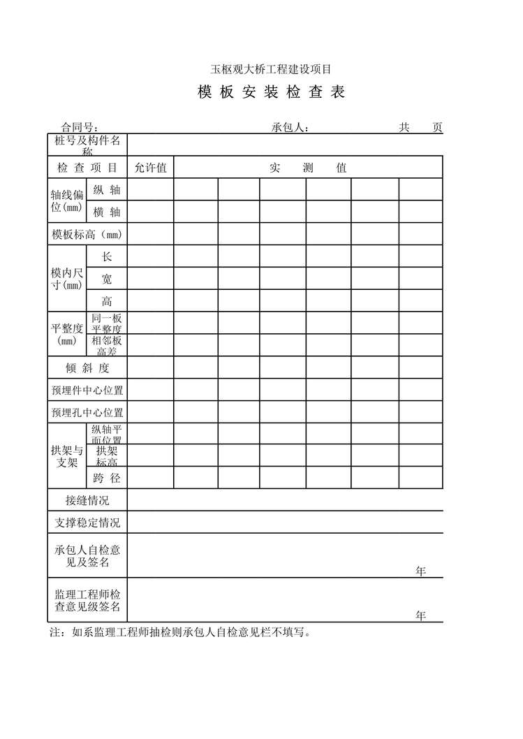 “高速公路建设项目模板安装检查表XLS”第1页图片