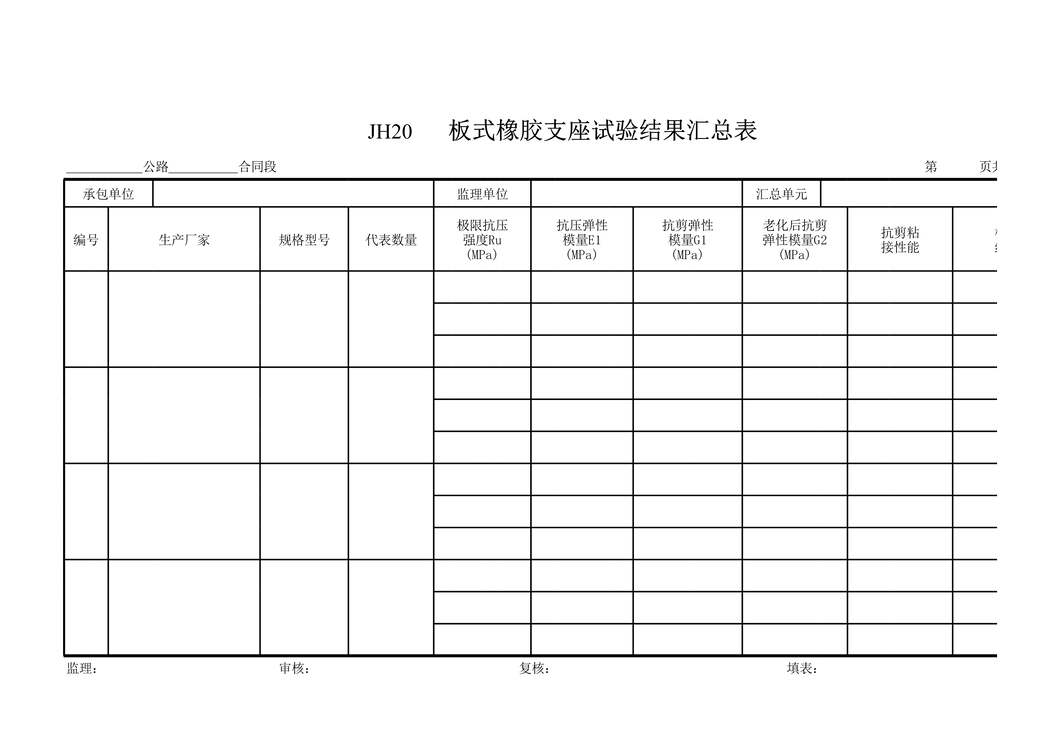 “公路桥梁板式橡胶支座汇总表XLS”第1页图片