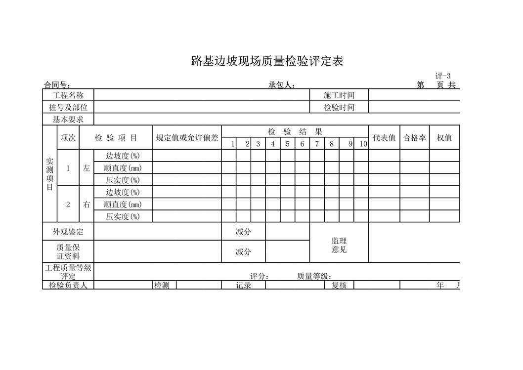 “高速公路项目基边坡现场质量检验评定表XLS”第1页图片