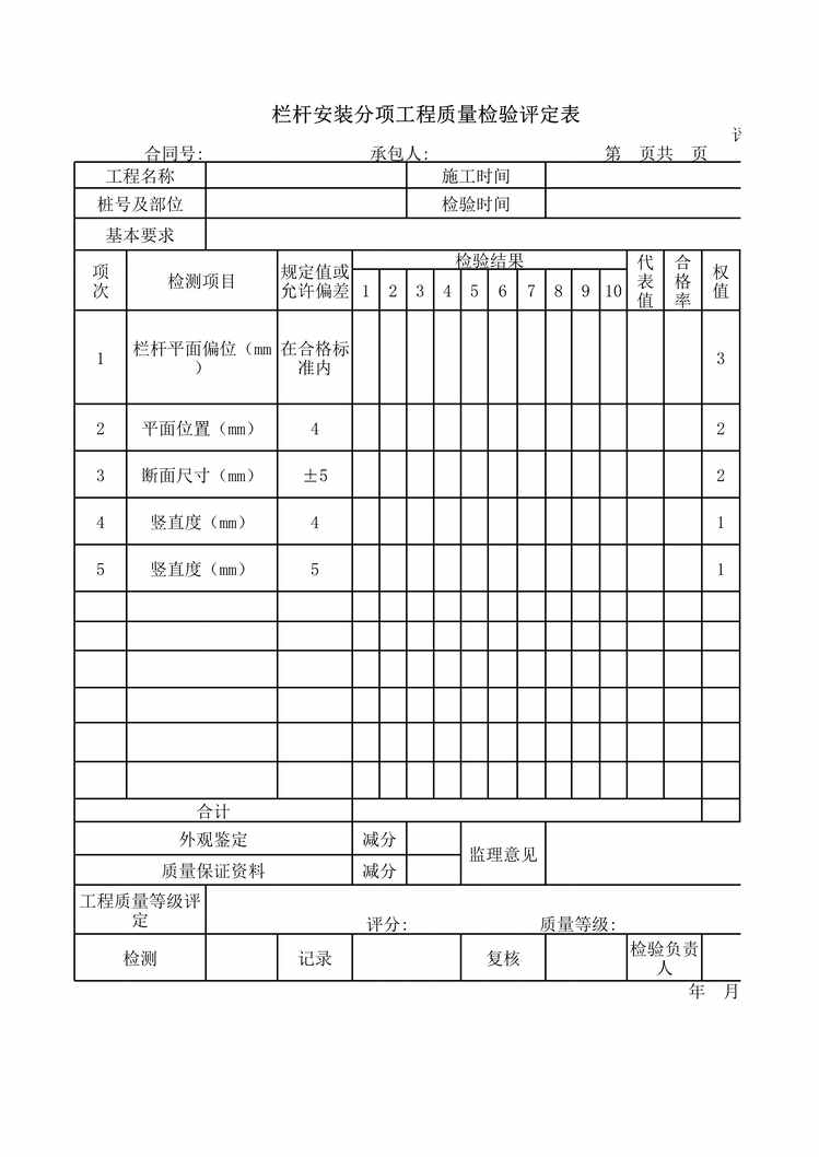 “高速公路项目杆安装分项工程质量检验评定表XLS”第1页图片