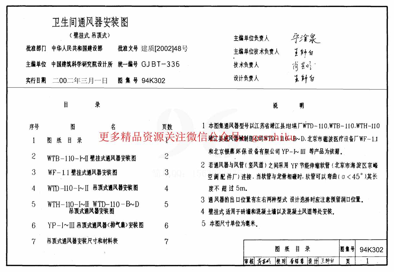 “94K302卫生间通风器安装图(壁挂式、吊顶式)PDF”第1页图片