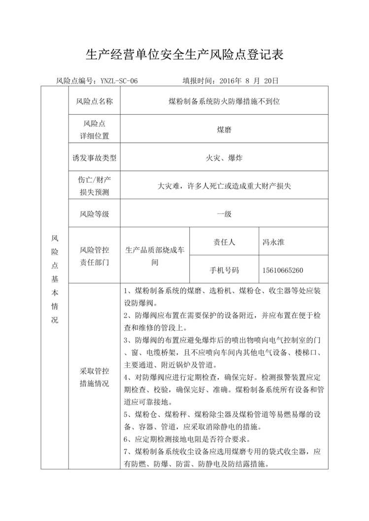 “沂南中联水泥风险点登记表之煤磨DOC”第1页图片