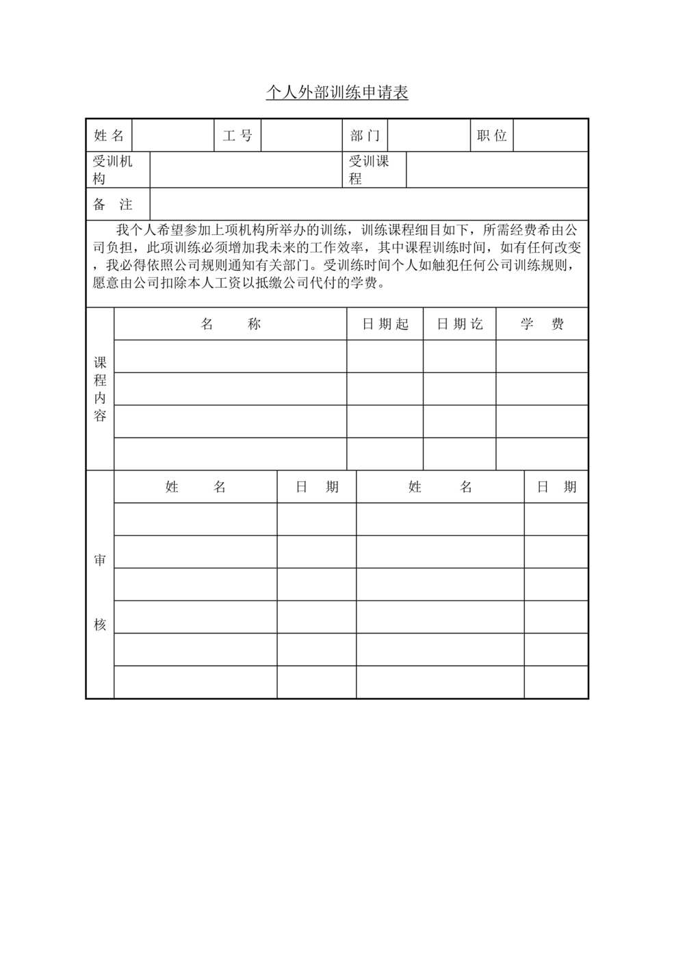 “培训管理个人外部训练申请表DOC”第1页图片