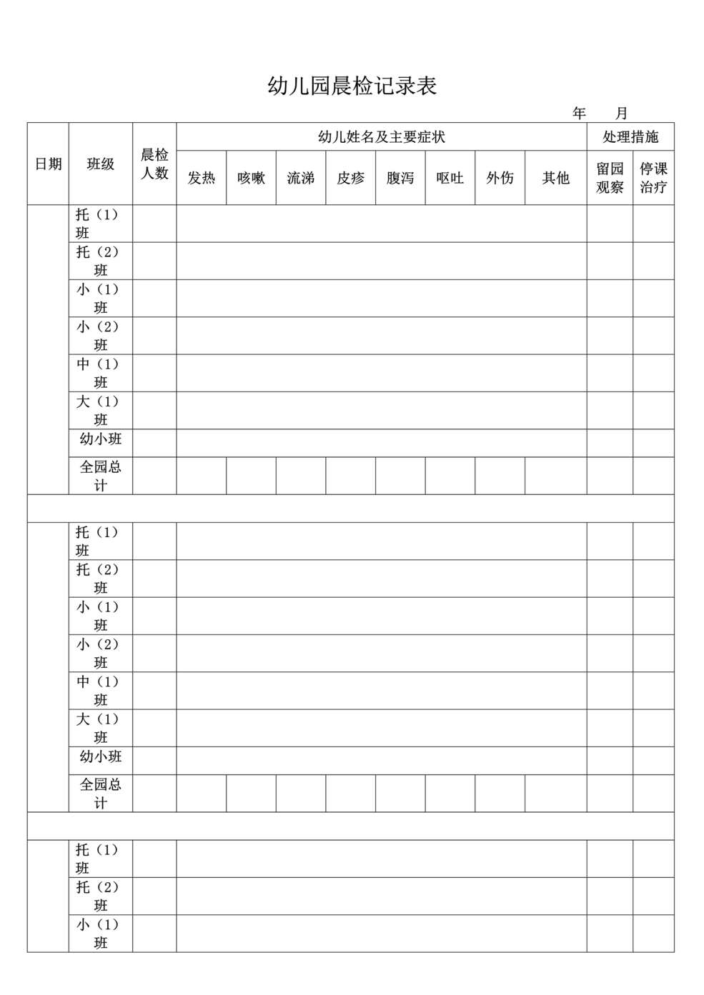 “幼儿园晨检记录表(园)DOC”第1页图片