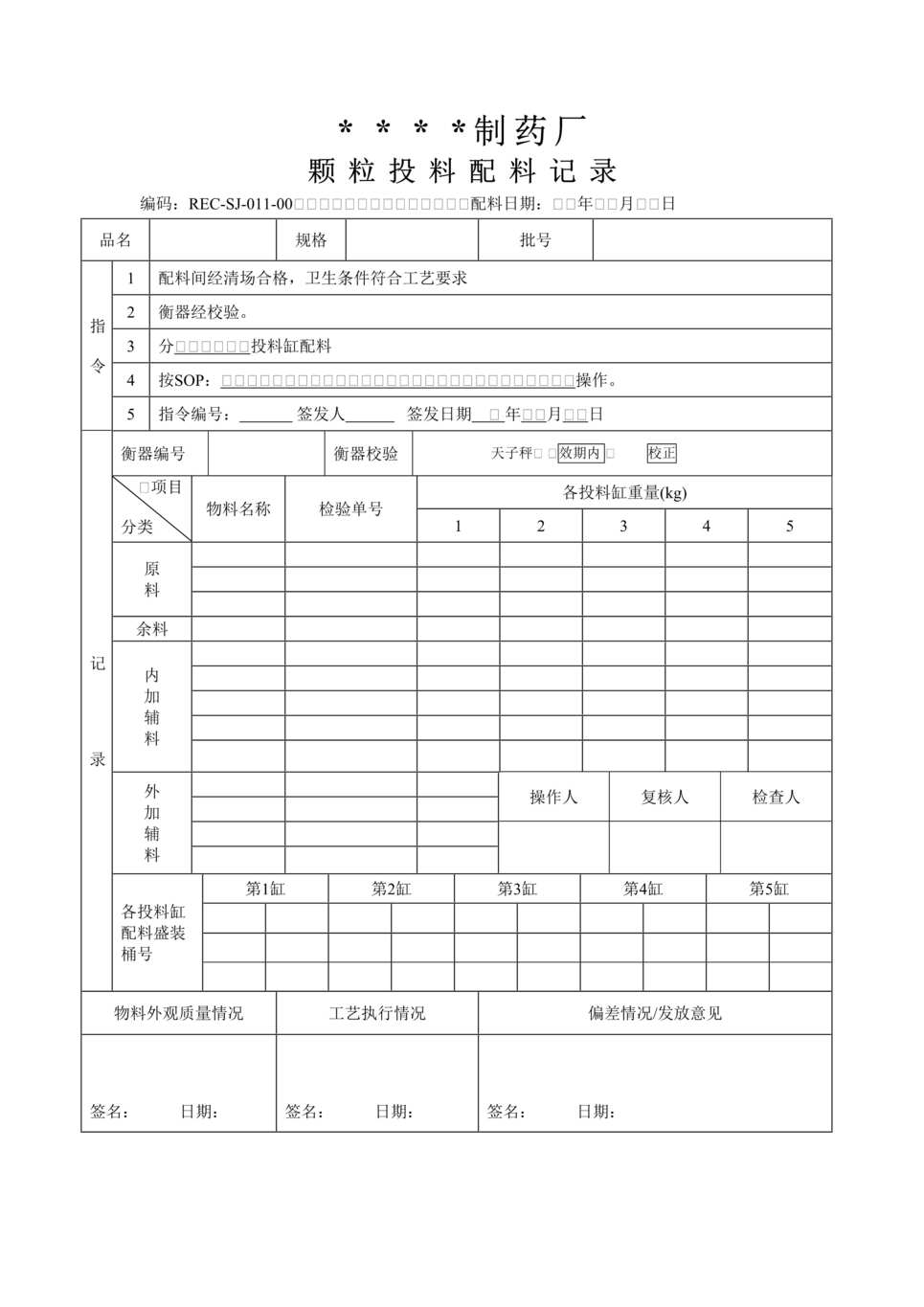 “生物制药公司(制药厂)颗粒投料配料记录DOC”第1页图片