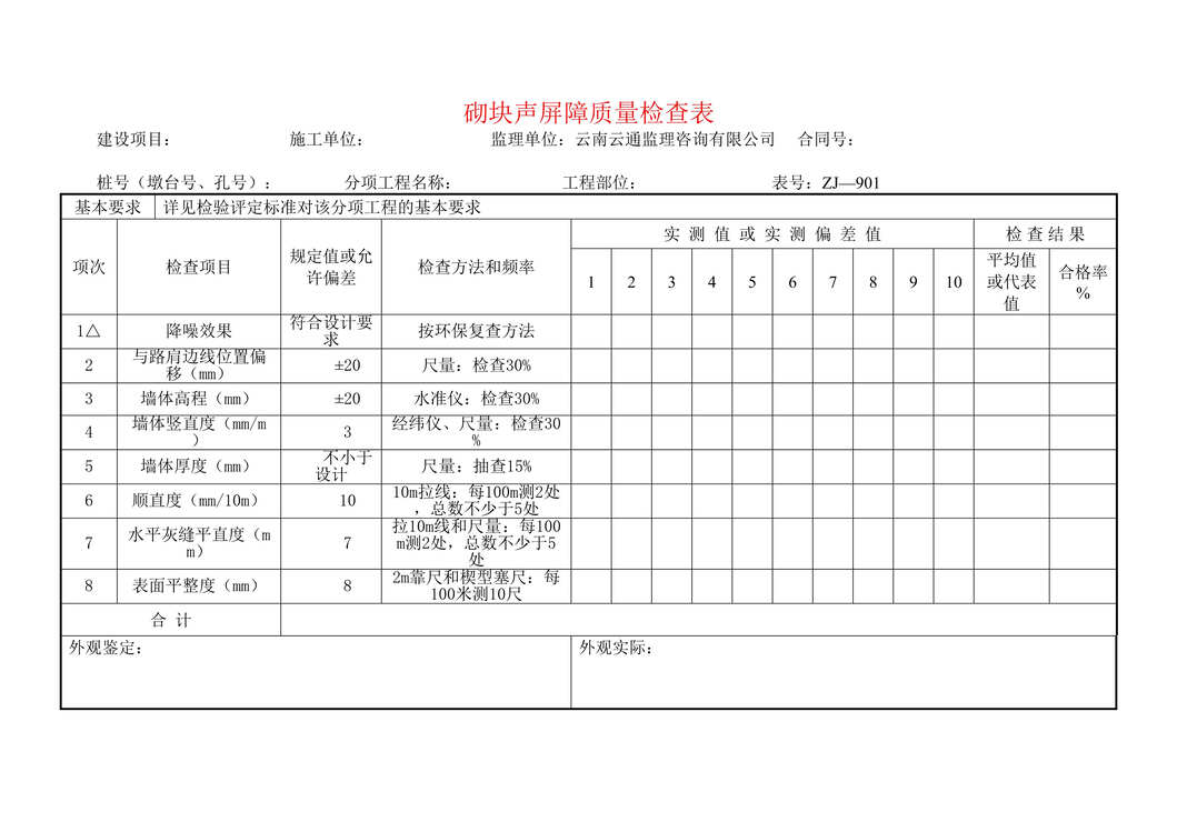 “公路桥梁环保绿化工程检查表(ZJ901~910)DOC”第1页图片