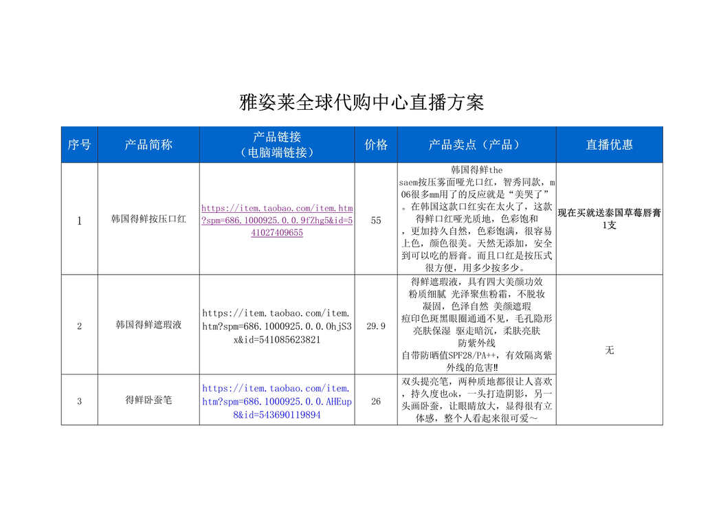 “雅姿莱全球代购中心直播策划方案[2页]DOC”第1页图片