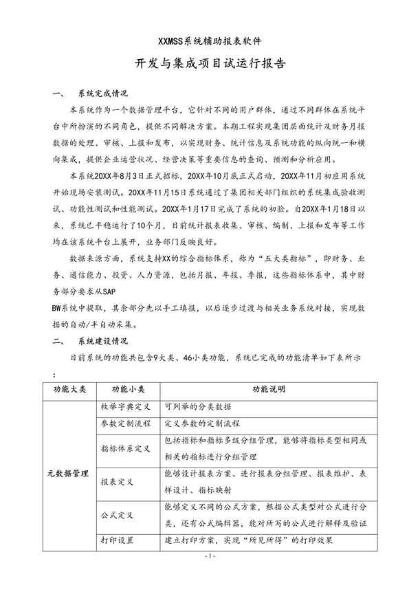 “MSS系统辅助报表软件试运行报告DOC”第1页图片