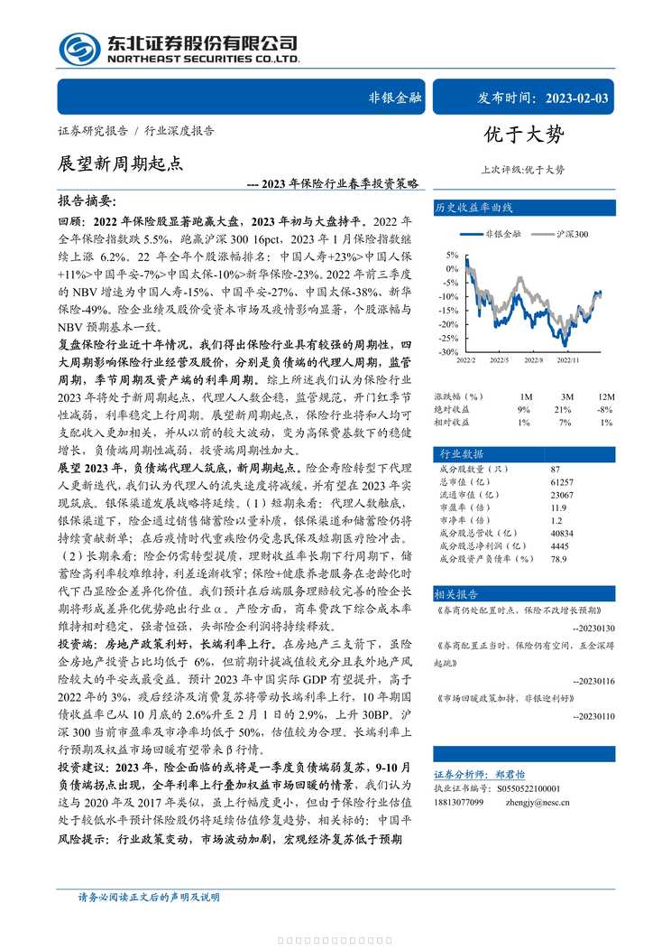 “2023年保险欧亿·体育（中国）有限公司春季投资策略展望新周期起点27页PDF”第1页图片